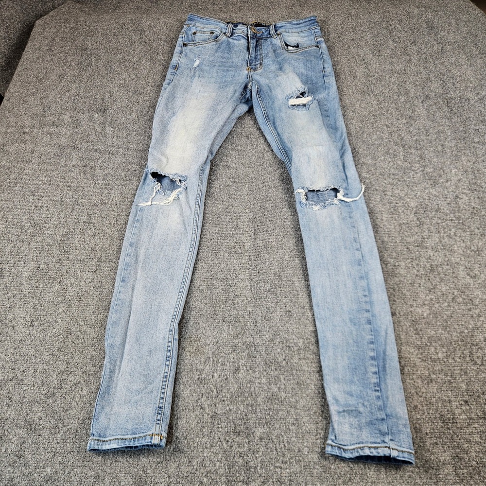 Serenede Mens Light Wash Distressed Ripped Skinny Jeans Streetwear Denim